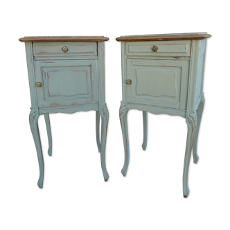 Louis XVI style bedside pair patinated celadon