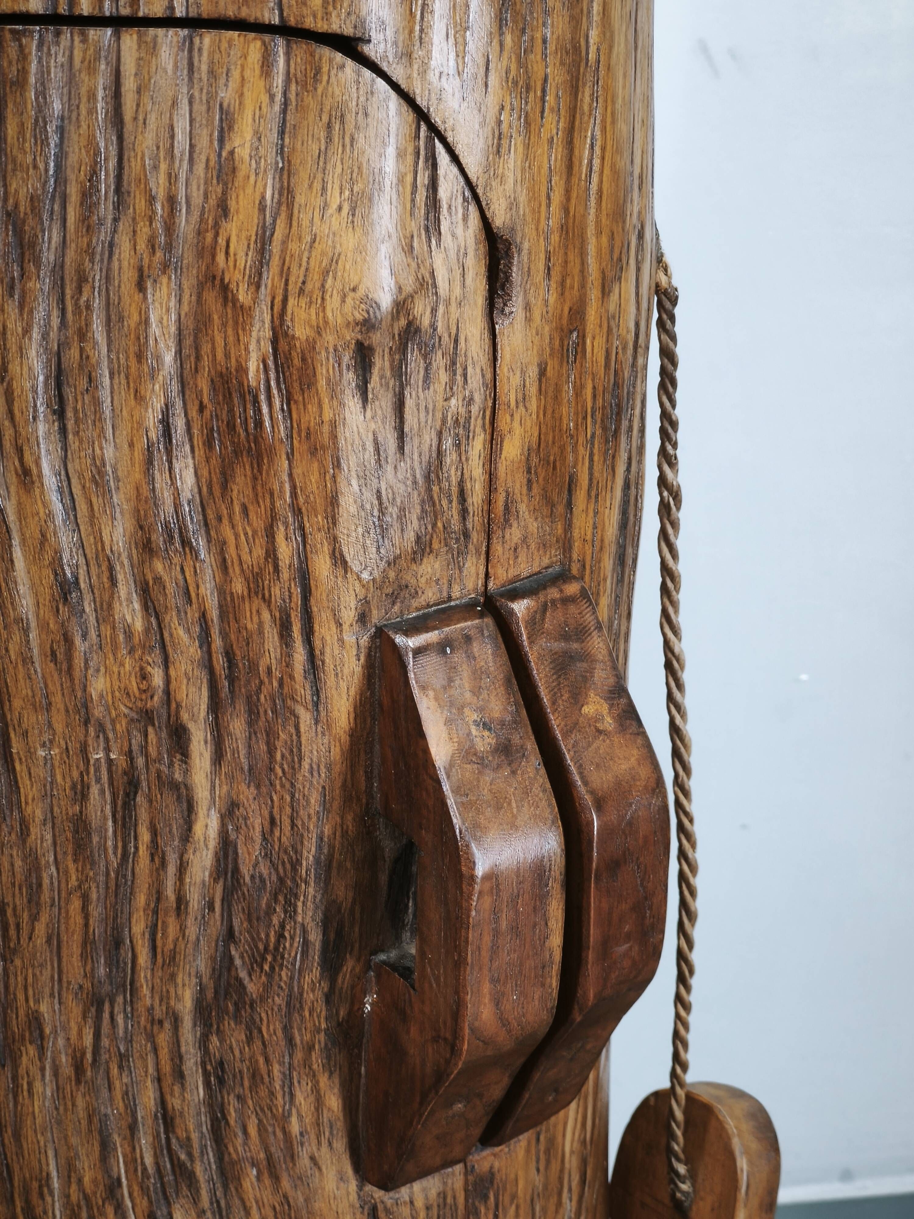 1960s French Brutalist Sculptural Solid Elm Wood Tree Trunk Cabinet