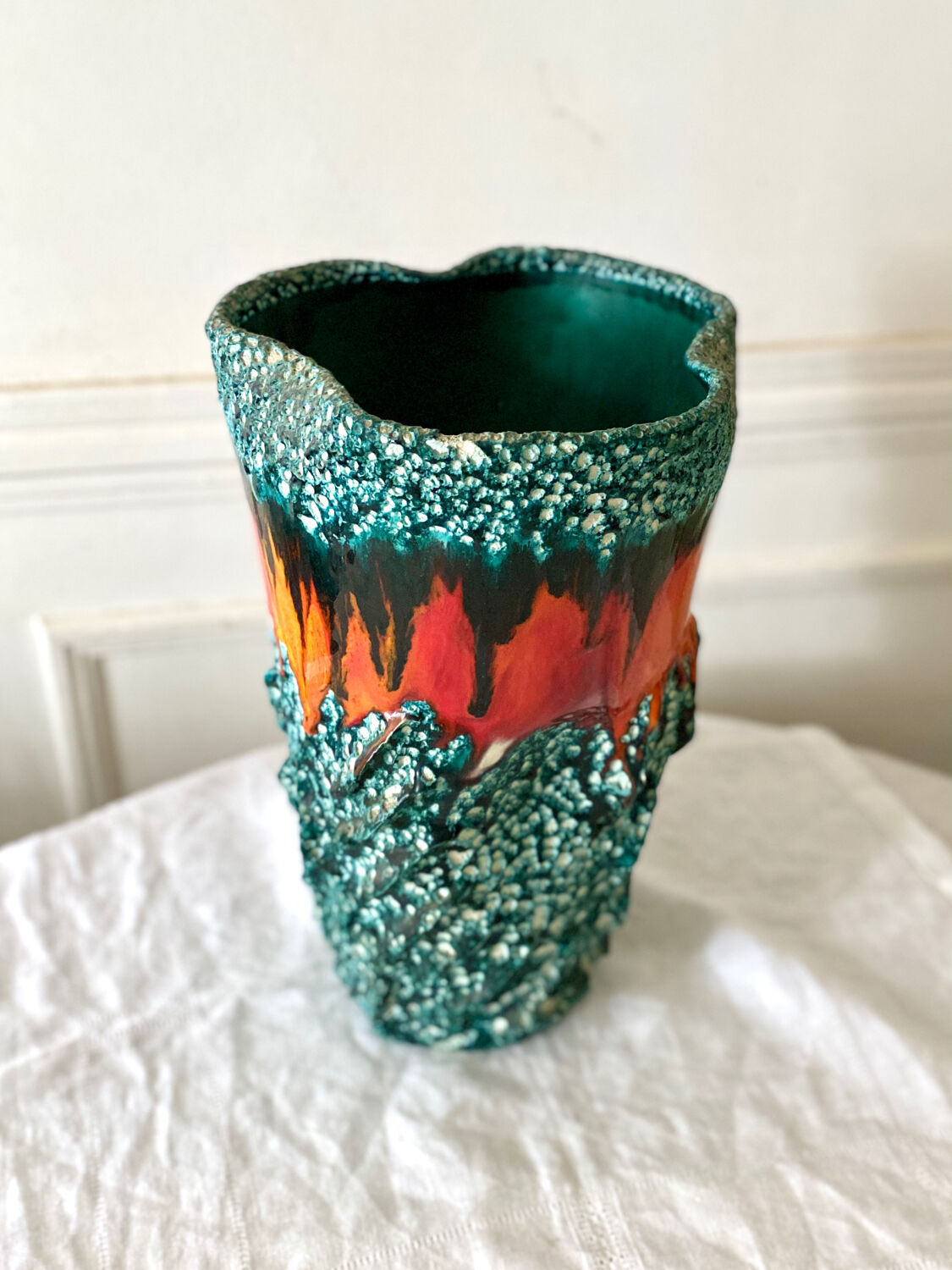 Large Fat Lava Vallauris Sea Foam Vase