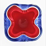 Cendrier en verre Seguso Murano bleu, rouge et blanc Sommerso