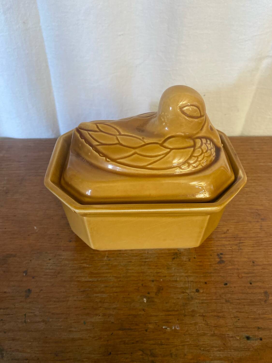 Terrine ancienne staub forme canard céramique beige france vintage