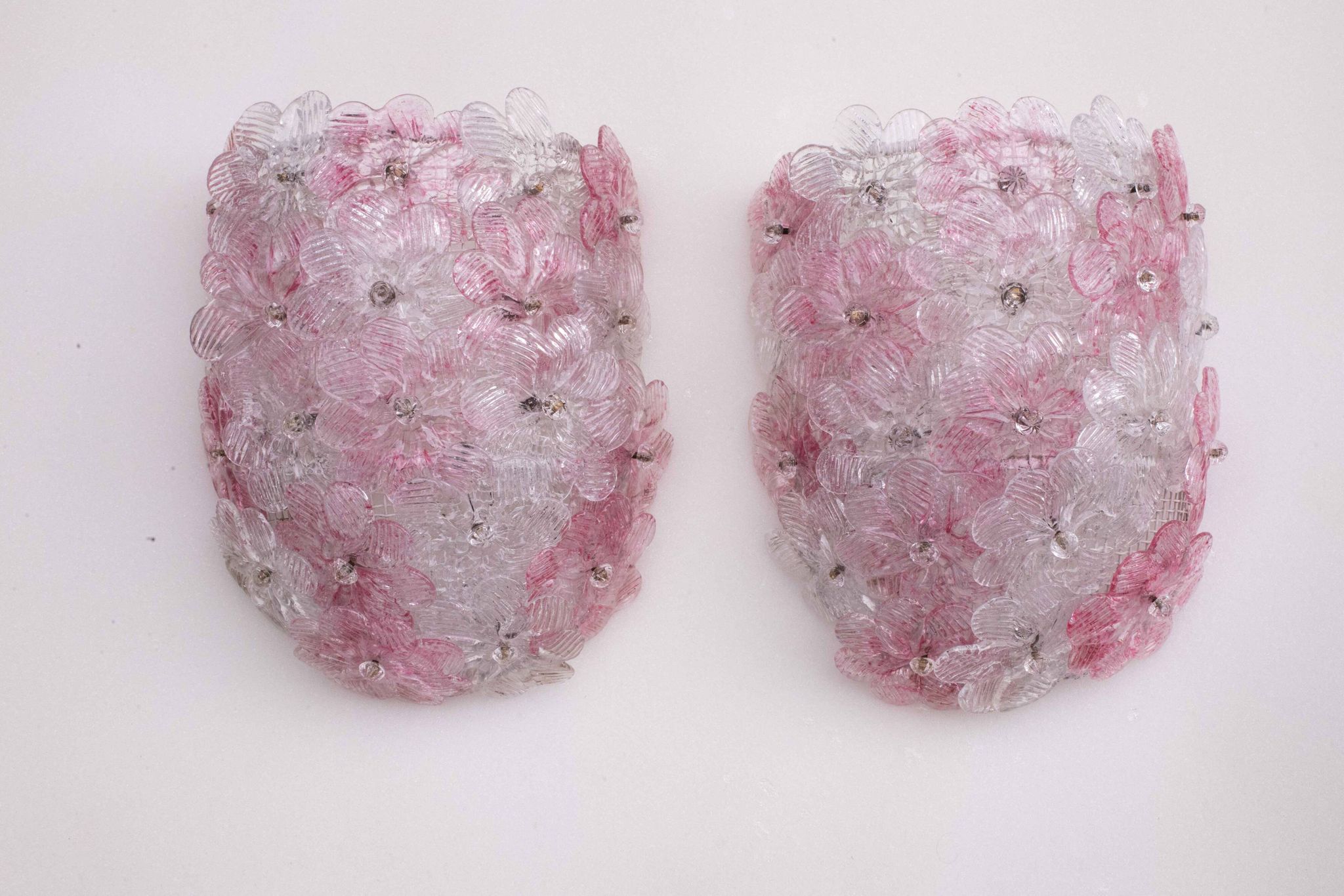 Set of 2 Murano Wall Light Pink Flower by Seguso, 1970