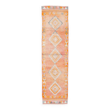 Tapis de couloir Boujad vintage, tapis marocain orange pêche, 86x327 cm