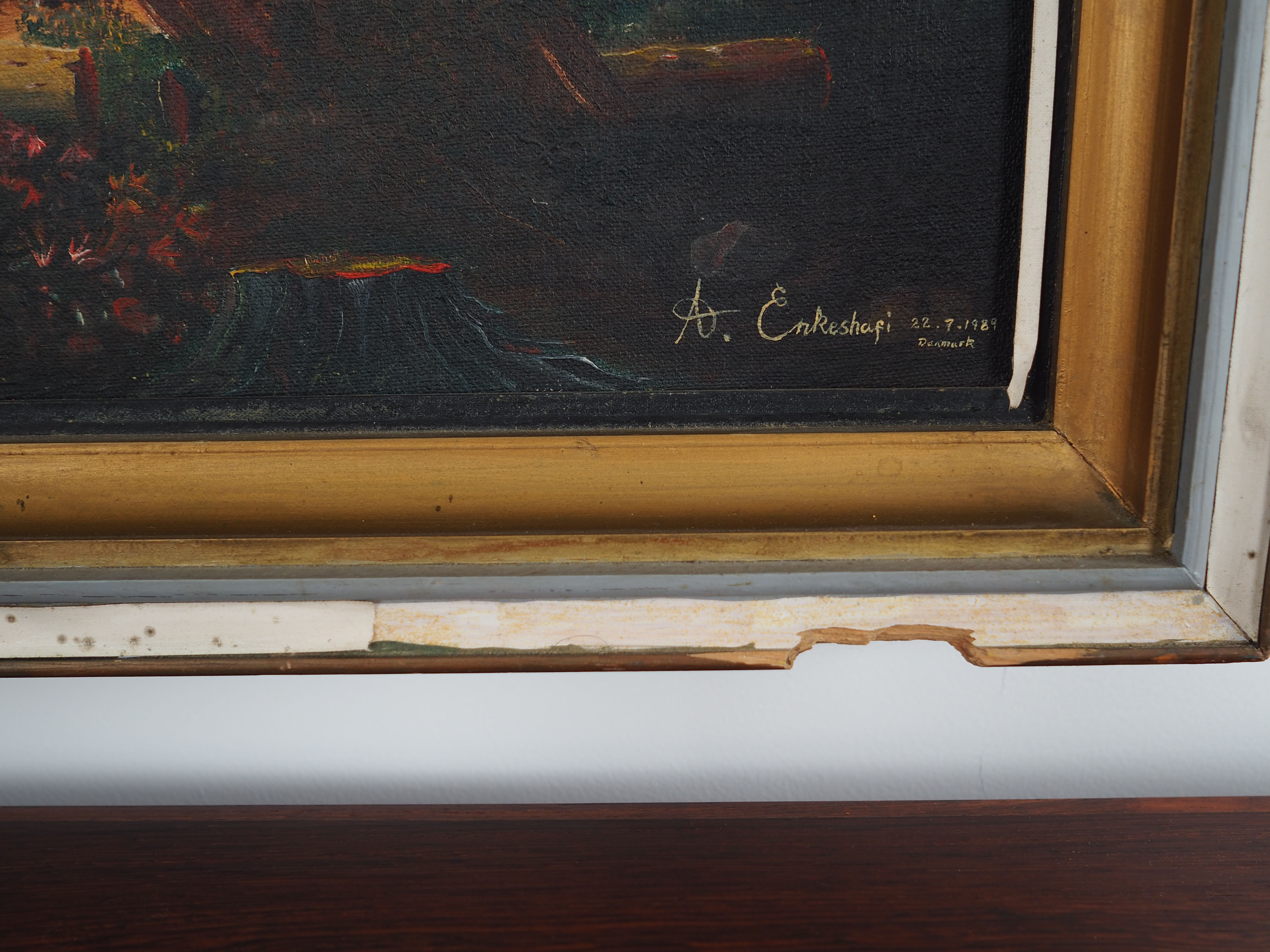 Peinture « The Angler’s Return », design danois, années 1980, par A. Enkeshafi