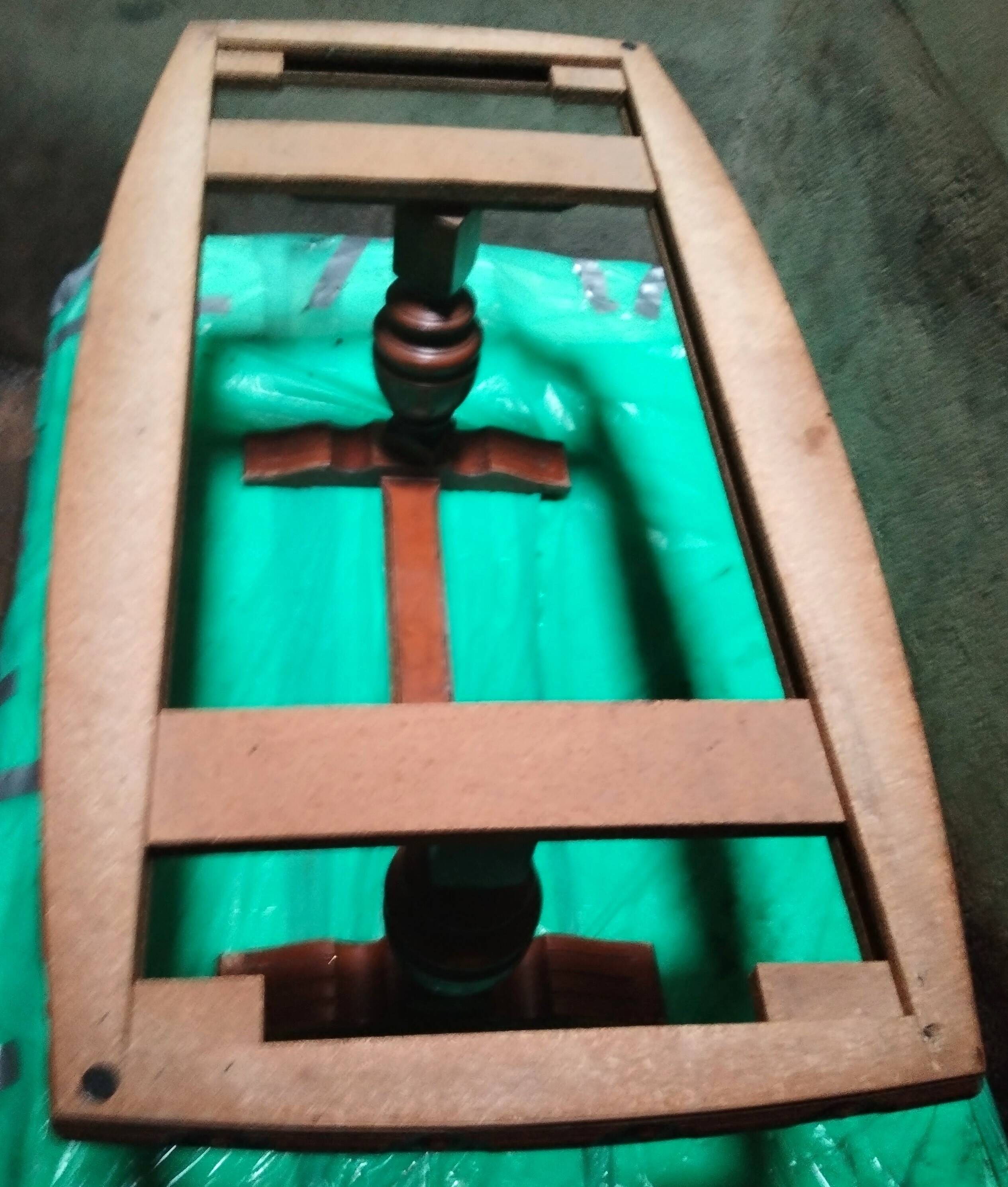 Large cream marble coffee table with solid cherry wood base
