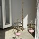 Petit lustre rose et doré à 3 bras de lumières