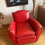 2 club chairs "moustache", 30s, in red leather