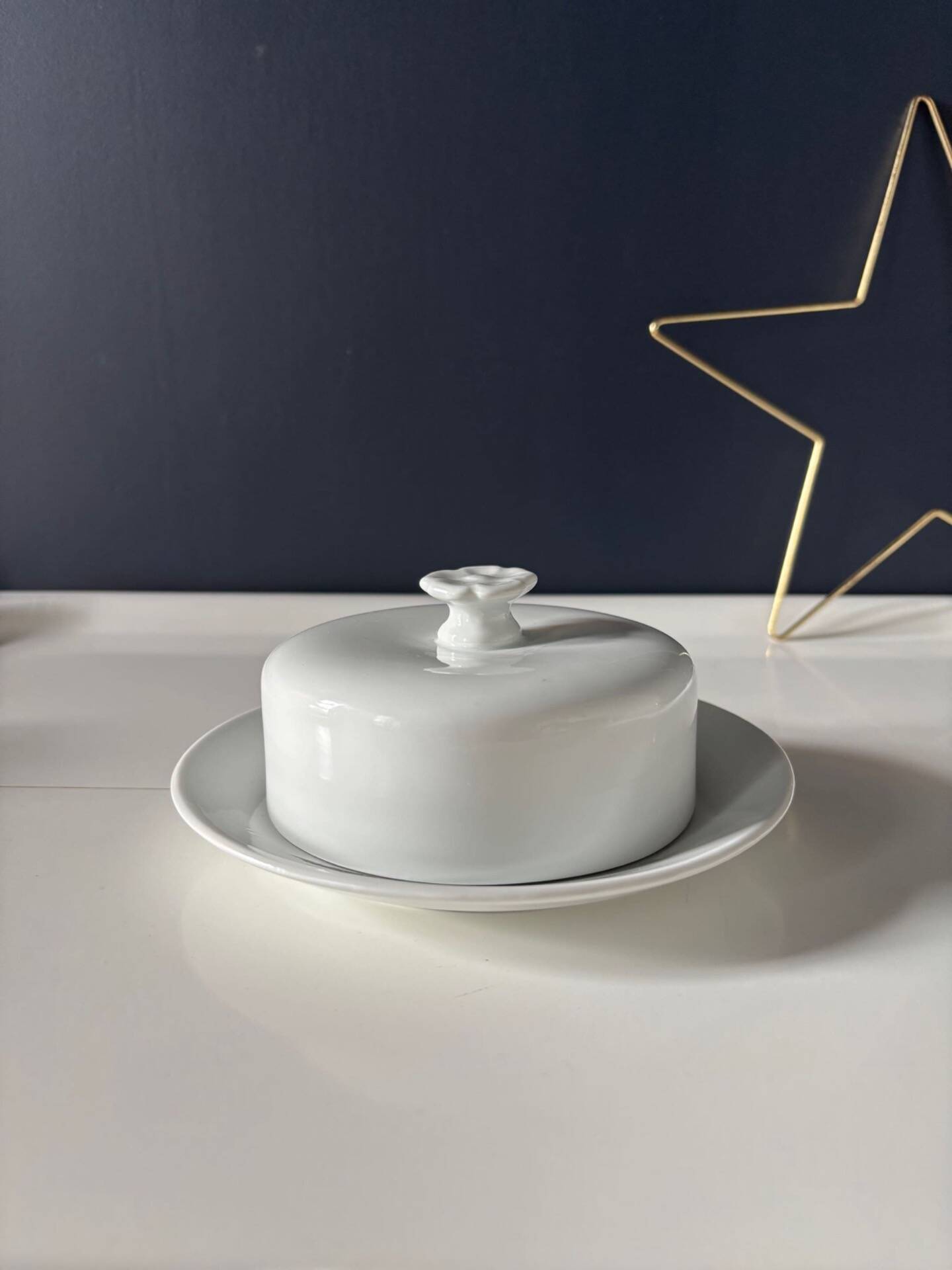 White Limoges porcelain butter dish