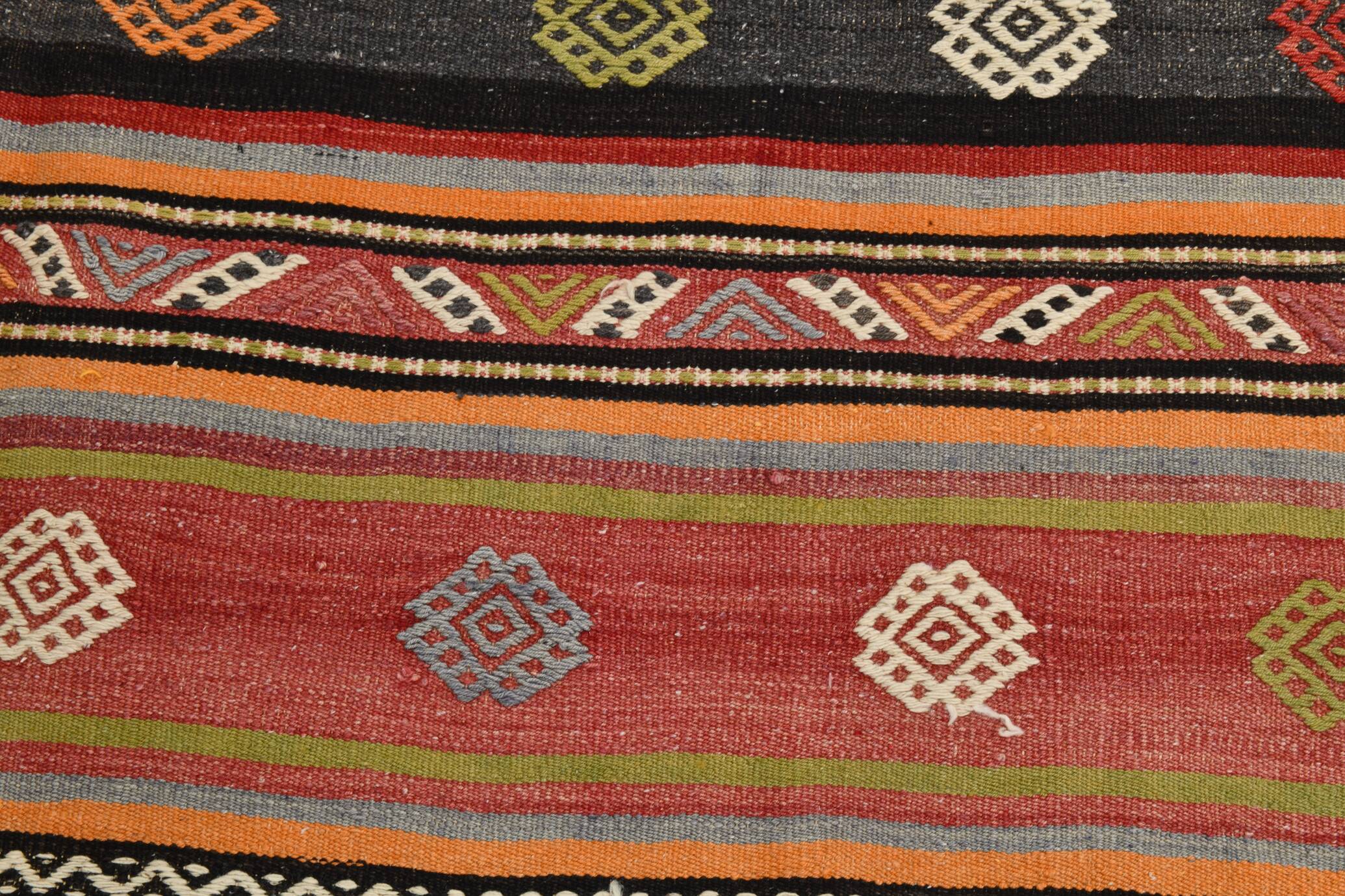 6x12 Long Wide Red Striped Kilim Rug,  190x356Cm