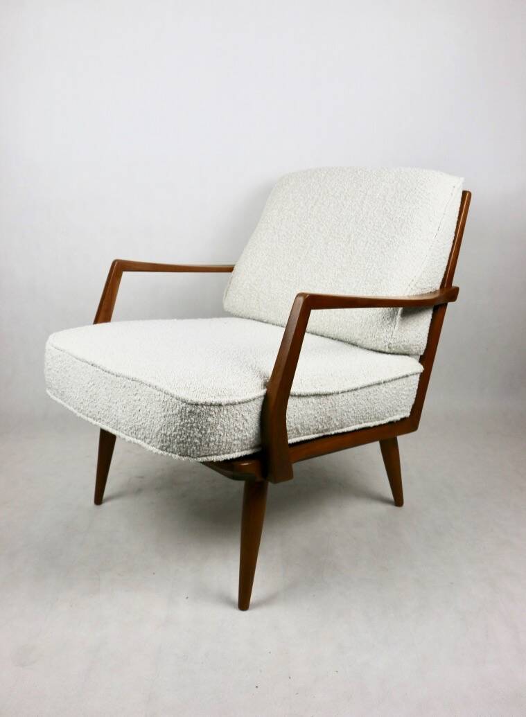 Club white ivory bouclé lounge chair, 1970s