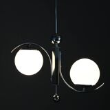 Czechoslovak Art Deco chrome chandelier with opaline glass, 1930s