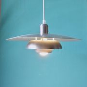 Silver iridescent metal pendant light with a typically Danish design, circa 1975/1980