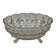Vintage pressed glass footed coupe with scalloped diamond-cut edge.