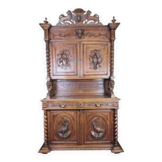 Exceptional Renaissance style hunting lodge buffet in solid oak circa 1850