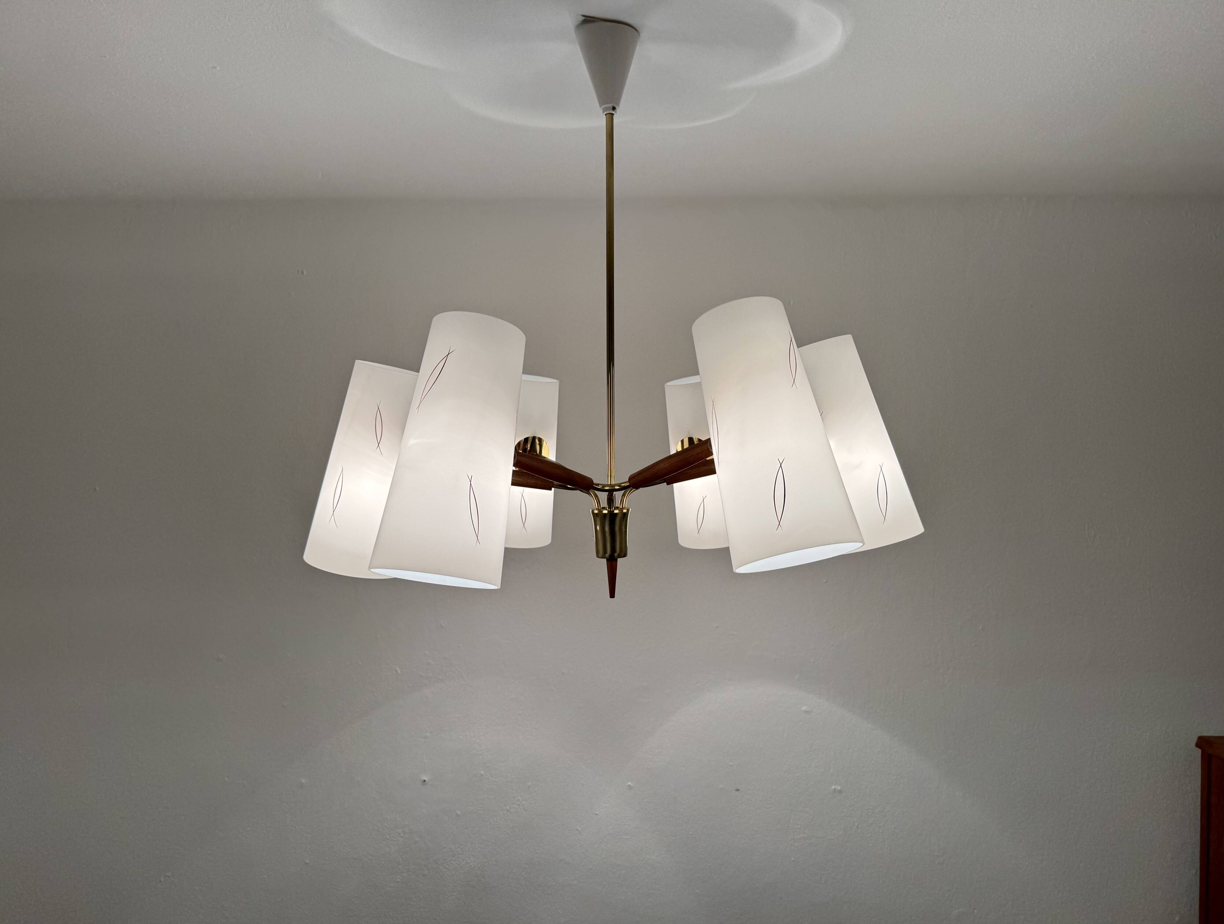 Brass and Walnut Chandelier by Rupert Nikoll