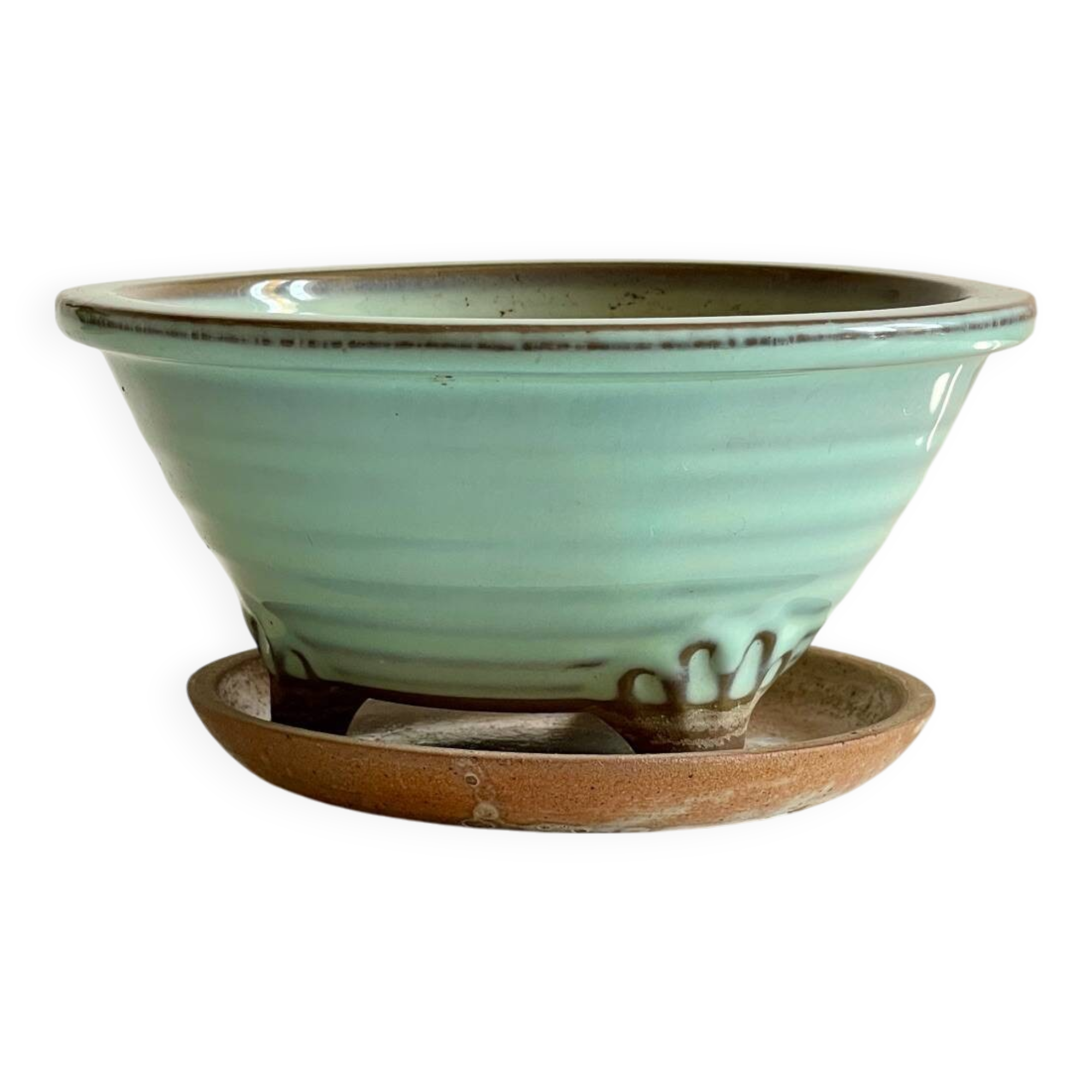 Pot tripode et soucoupe céramique vintage