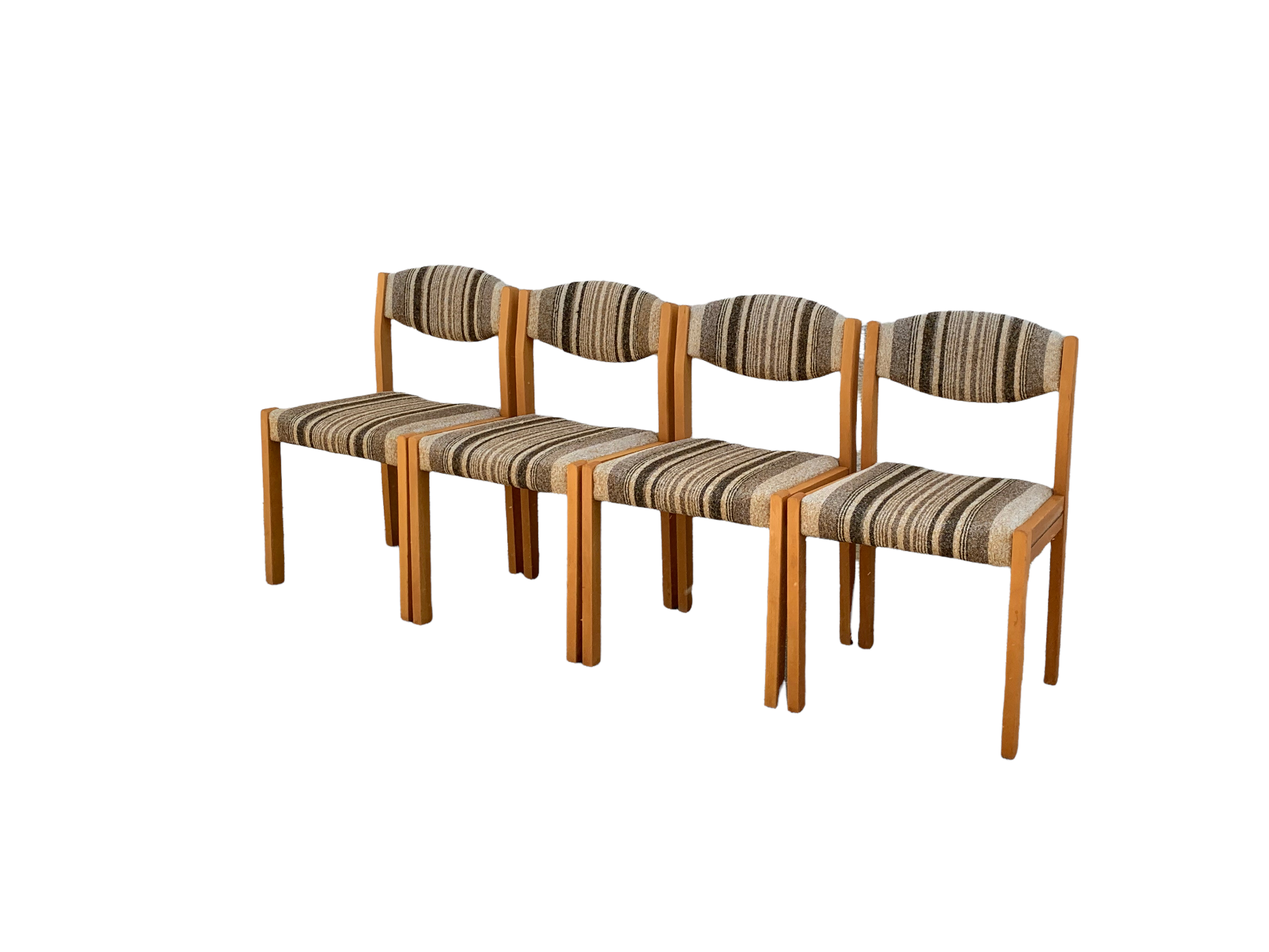 Suite of 4 chairs self beech brass and wool 1960