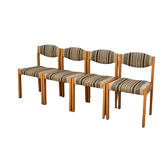 Suite of 4 chairs self beech brass and wool 1960