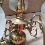 Lustre en laiton vintage avec globes en verre