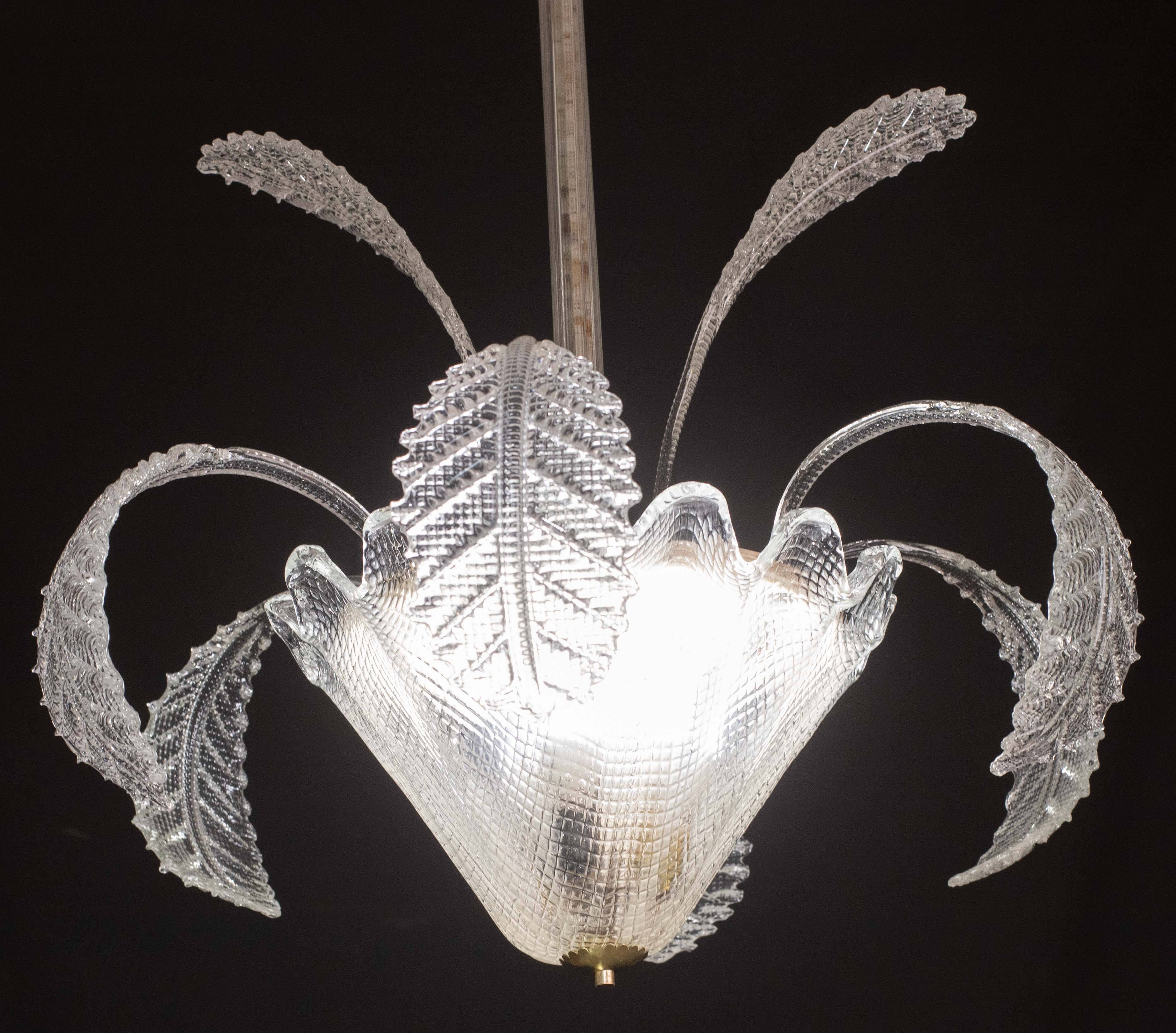 Art Decò, Barovier & Toso Chandelier, Murano Glass, 1950s