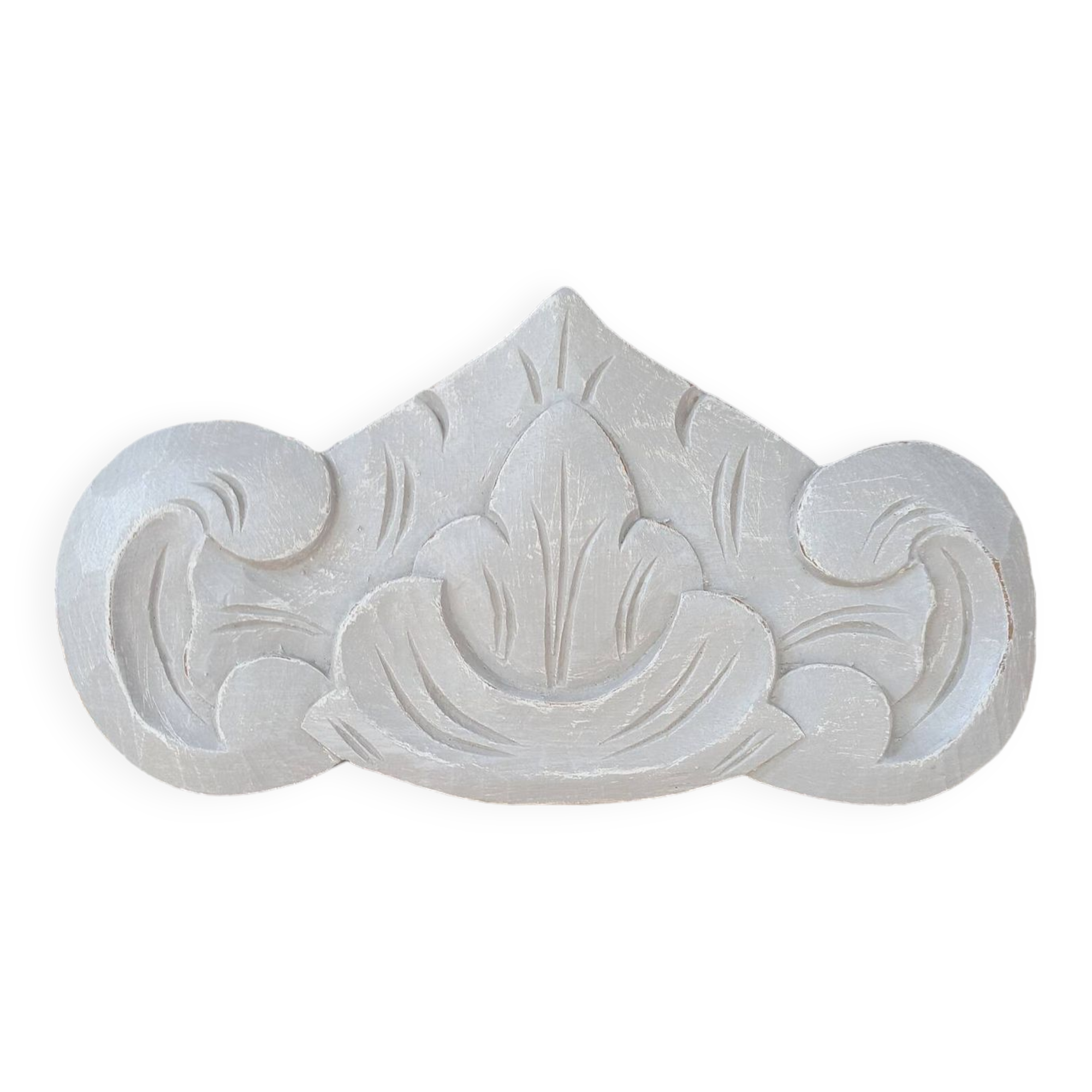 Linen patinated carved pediment woodwork