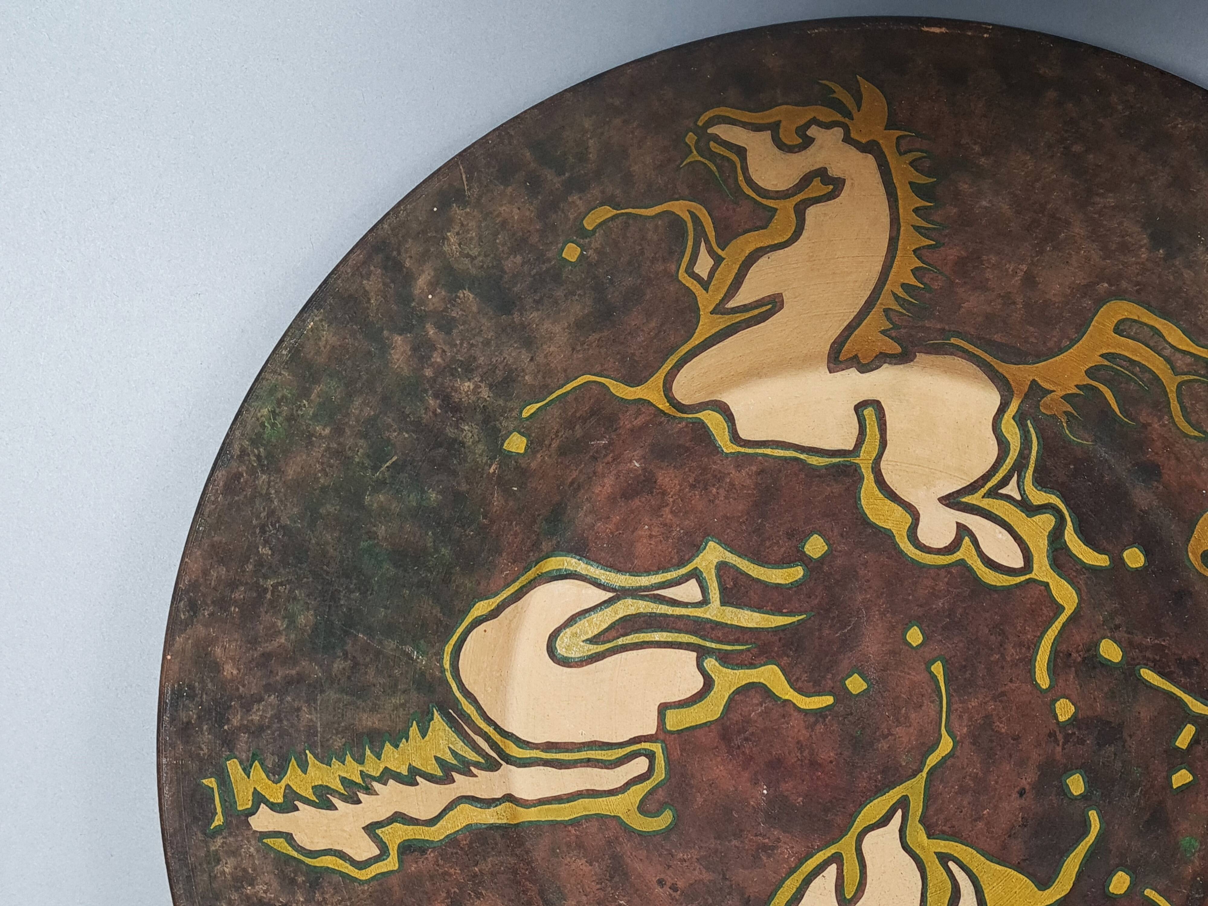 Biot: large ceramic dish painted with horses vintage 50s-60s 39.5 cm C036