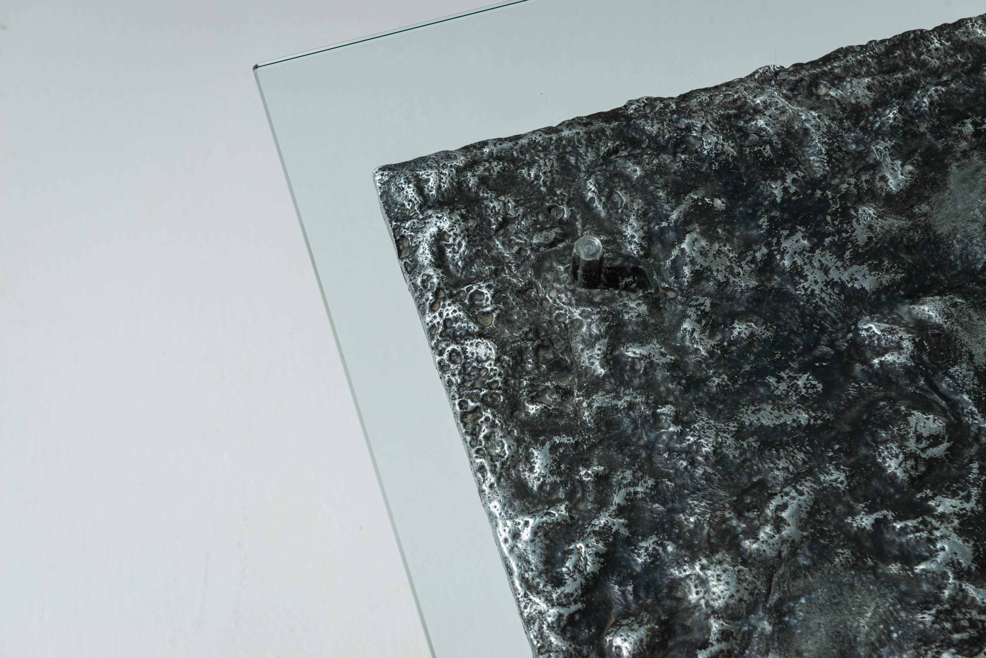 Heavy cast aluminium brutalist coffee table