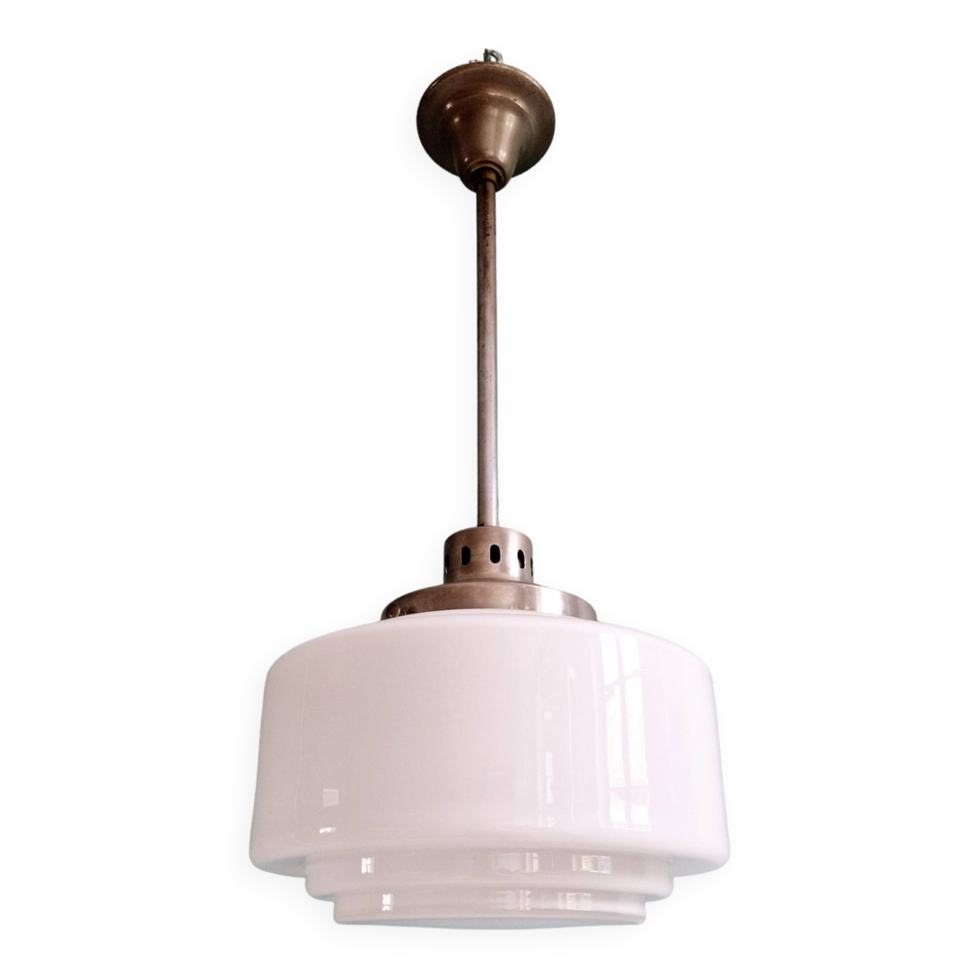Art Deco pendant light in white opaline glass, 1930s