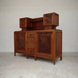 Buffet haut art and craft Art déco français en bois blond 1950 1960