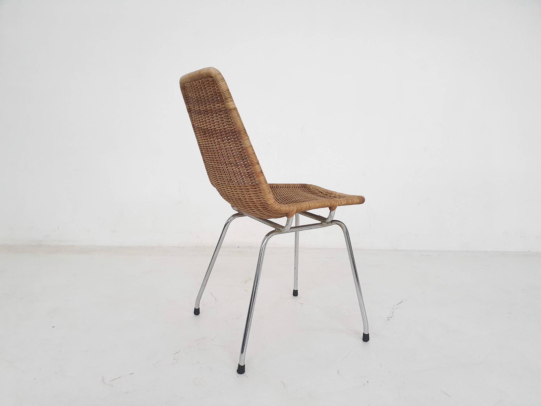 Chaise en rotin et métal, Pays-Bas, années 1960