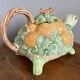 Fitz & Floyd ff1986 turtle jug or teapot with oranges and leaves, american majolica tableware