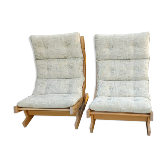 Pair of vintage oakwood armchairs by Laboremus Viborg, 1970