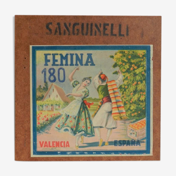 Affichette Fémina de caisse d'orange Espagne 1960/65