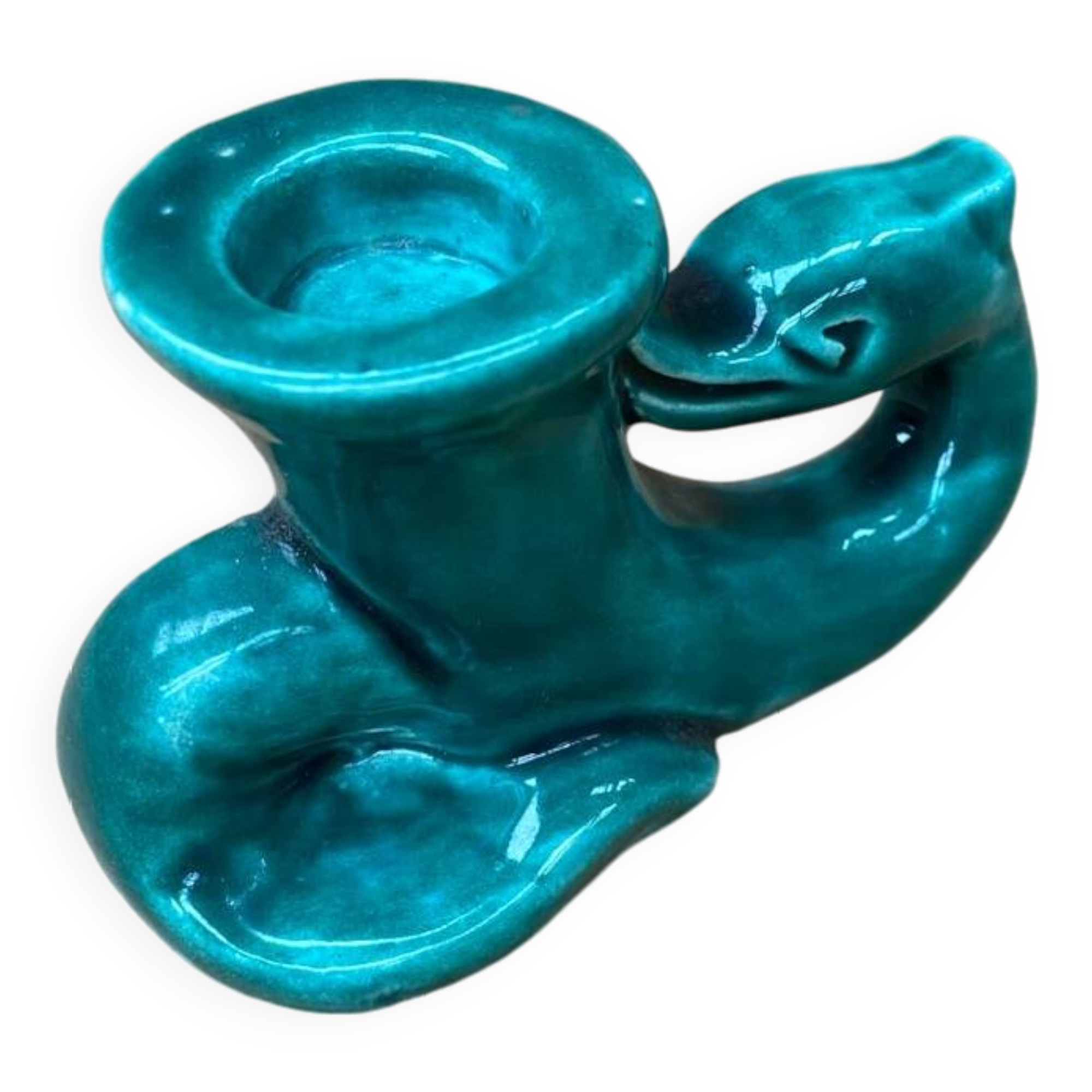 Antique vintage green ceramic candle holder