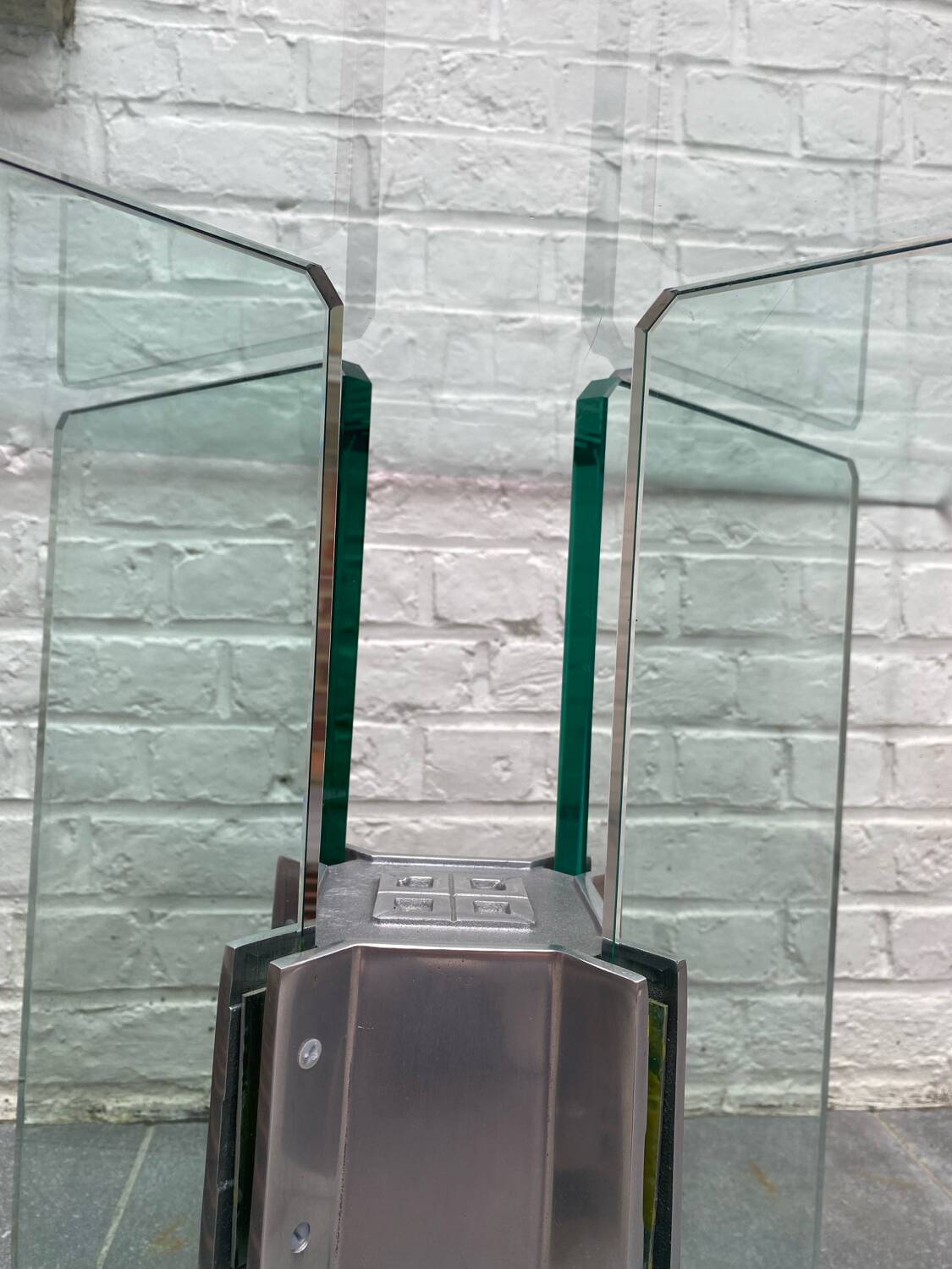 Square glass coffee table by Peter Gyzchy 1970