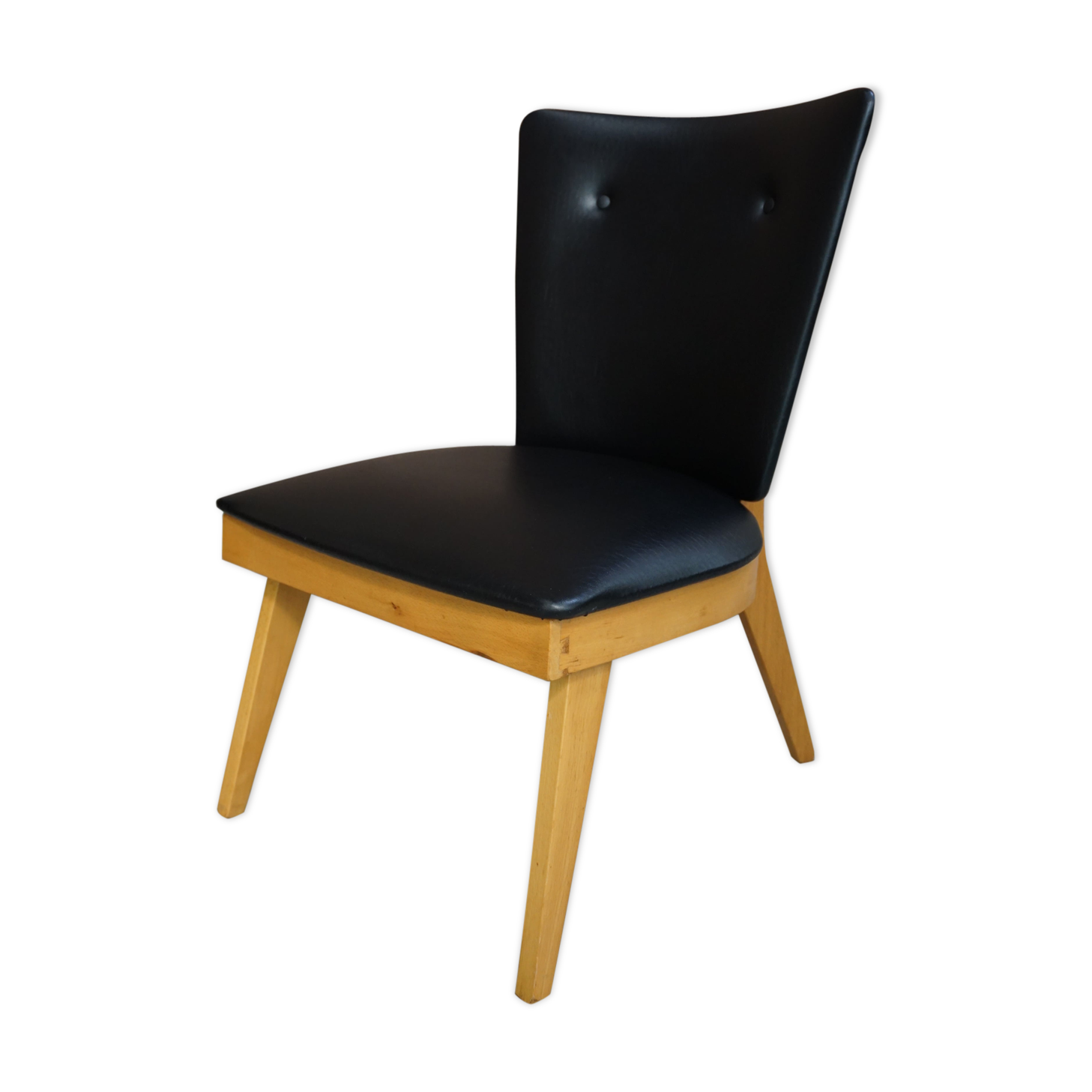 Chair 50 years in wood and faux black leather cocktail