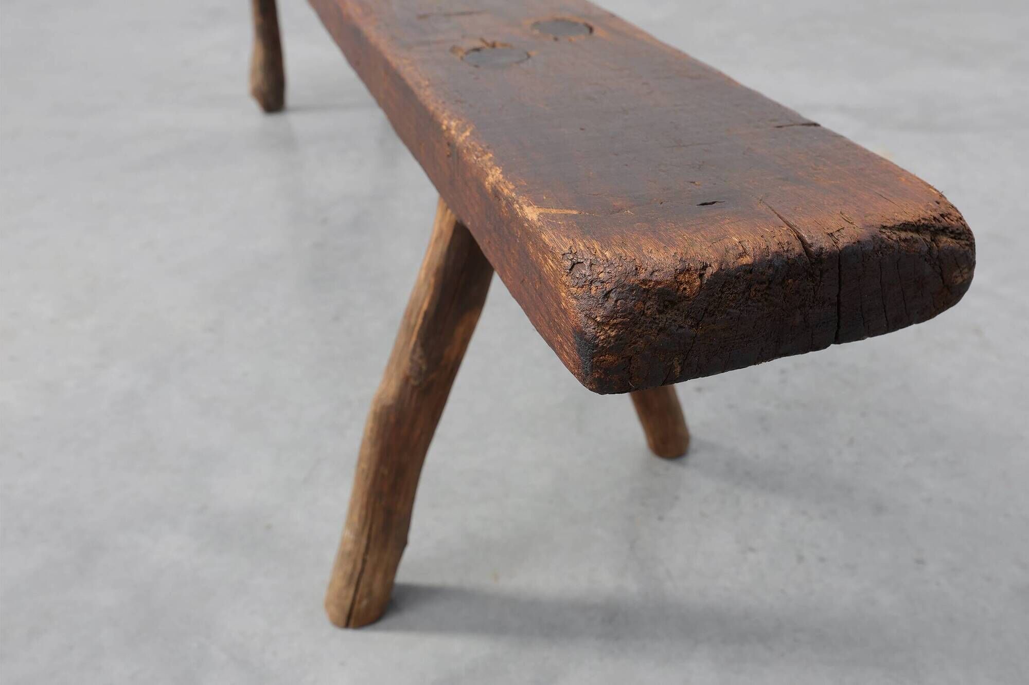 French Primitive Farmhouse Bench with Splayed Legs, 19th Century