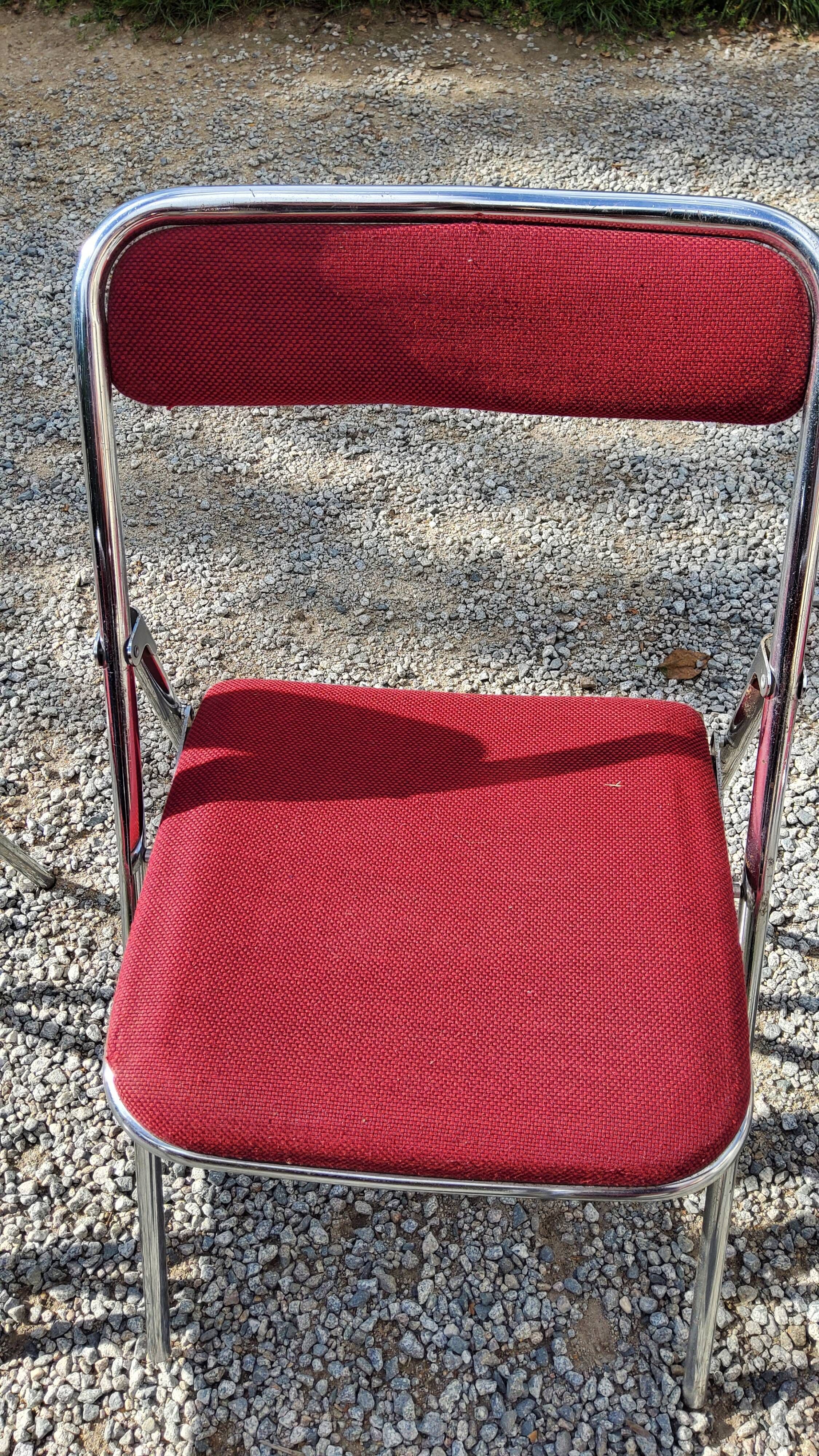 Set of 6 folding chairs from the 70s tweed and chrome metal