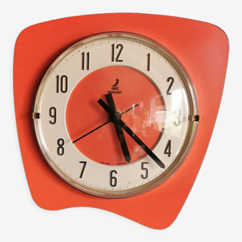 Vintage formica clock asymmetrical silent wall clock "Jaz orange"