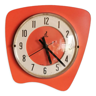 Vintage formica clock asymmetrical silent wall clock "Jaz orange"