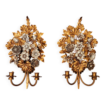 Hand-forged gilded silver-plated candle wall lamps by S. Salvadori