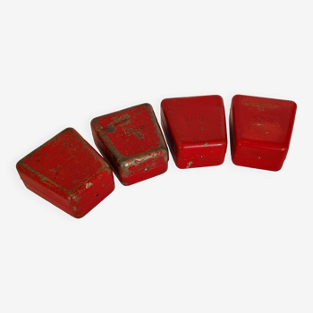 Set of four red painted metal railway boxes with SNCF logo