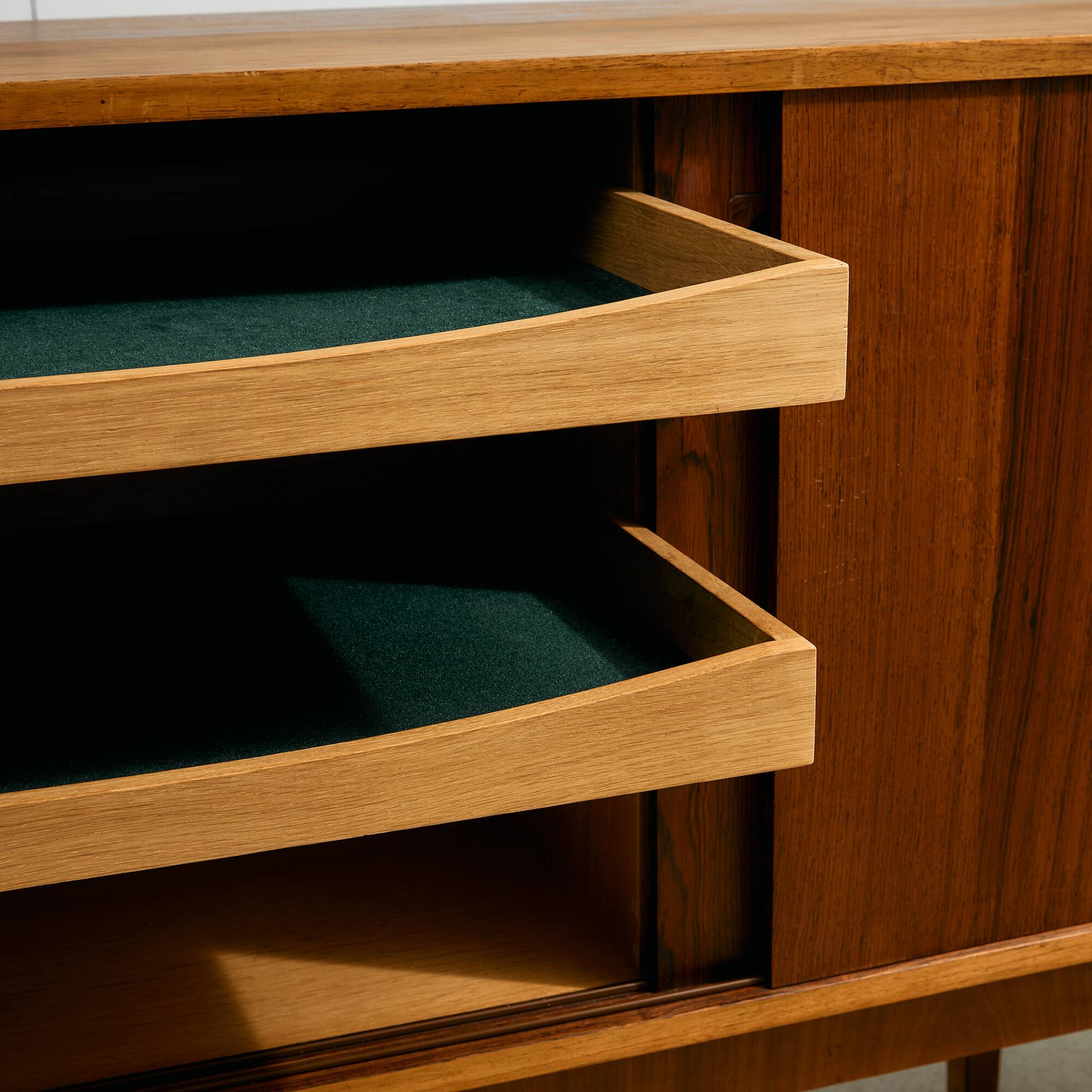 Rosewood and Teak Low Sideboard with Sliding Doors, 1960s