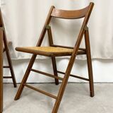 4 chaises pliantes vintage en bois et cannage