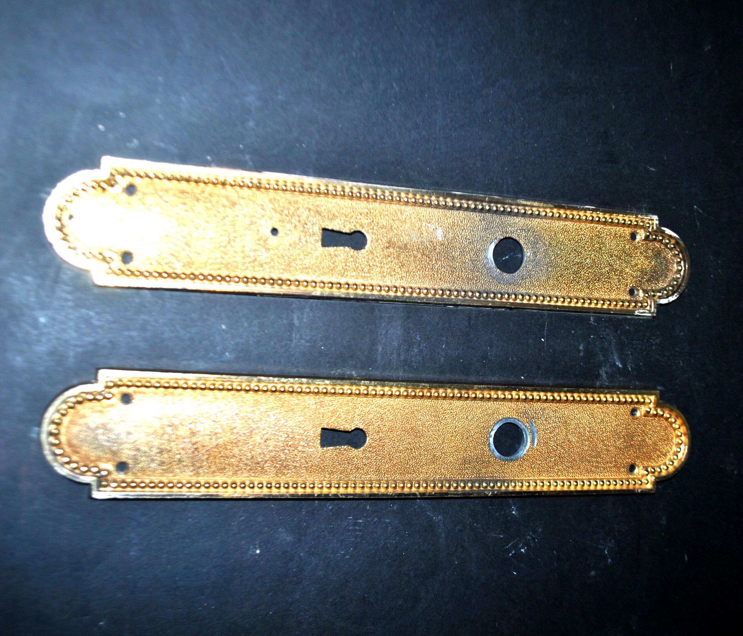 Set of 2 vintage hardware handle lock entries in gold-plated brass with pearl decor