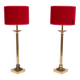 set solid Brass Table lamps Red Velvet shades 1960s France
