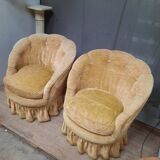 Pair of flared back toad armchairs