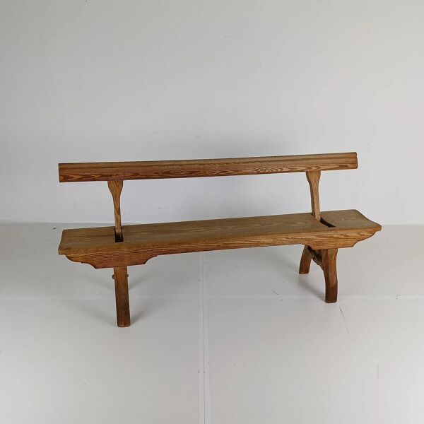 Banc ancien victorien en pin pitch pin court de chemin de fer