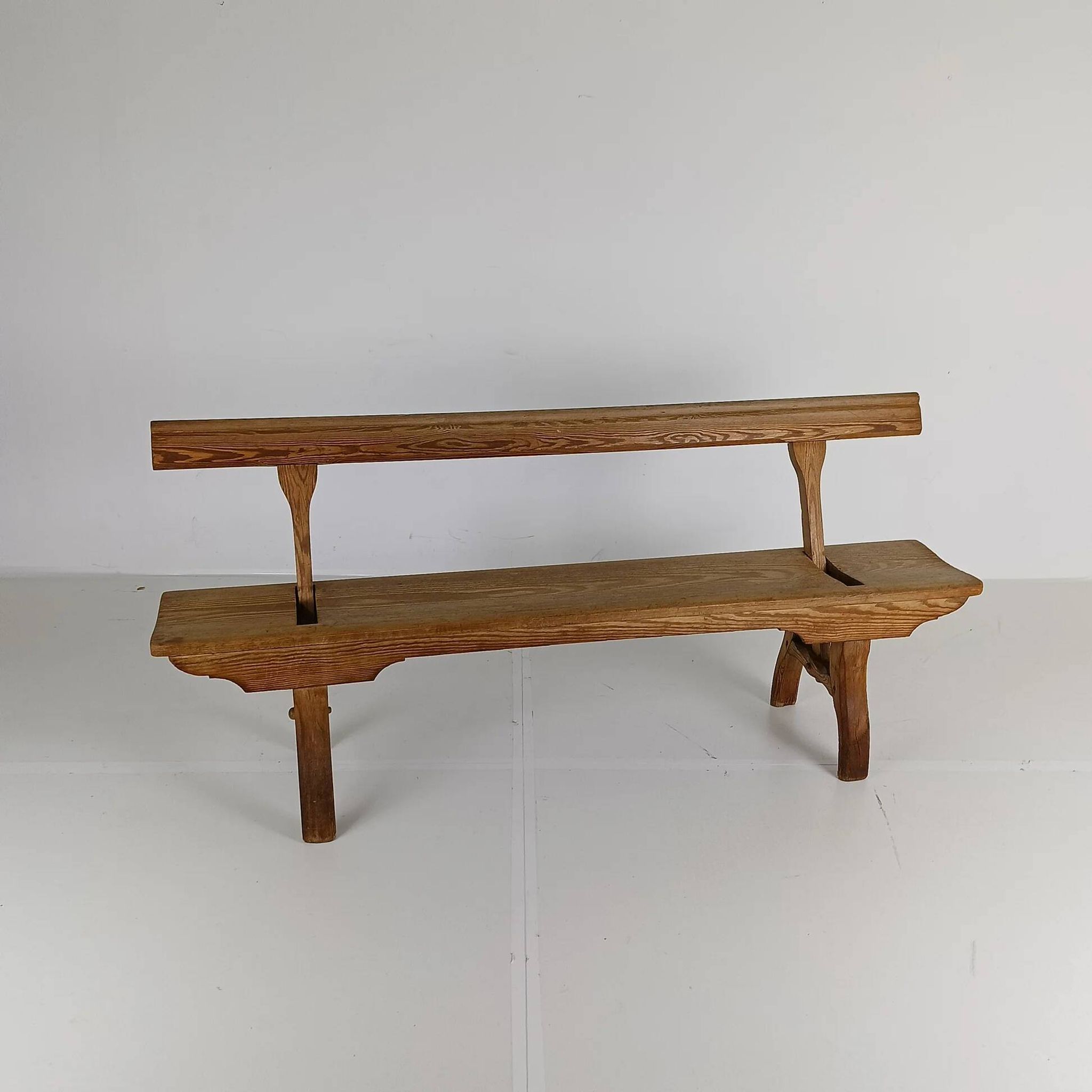 Victorian pitch pine short railway antique bench