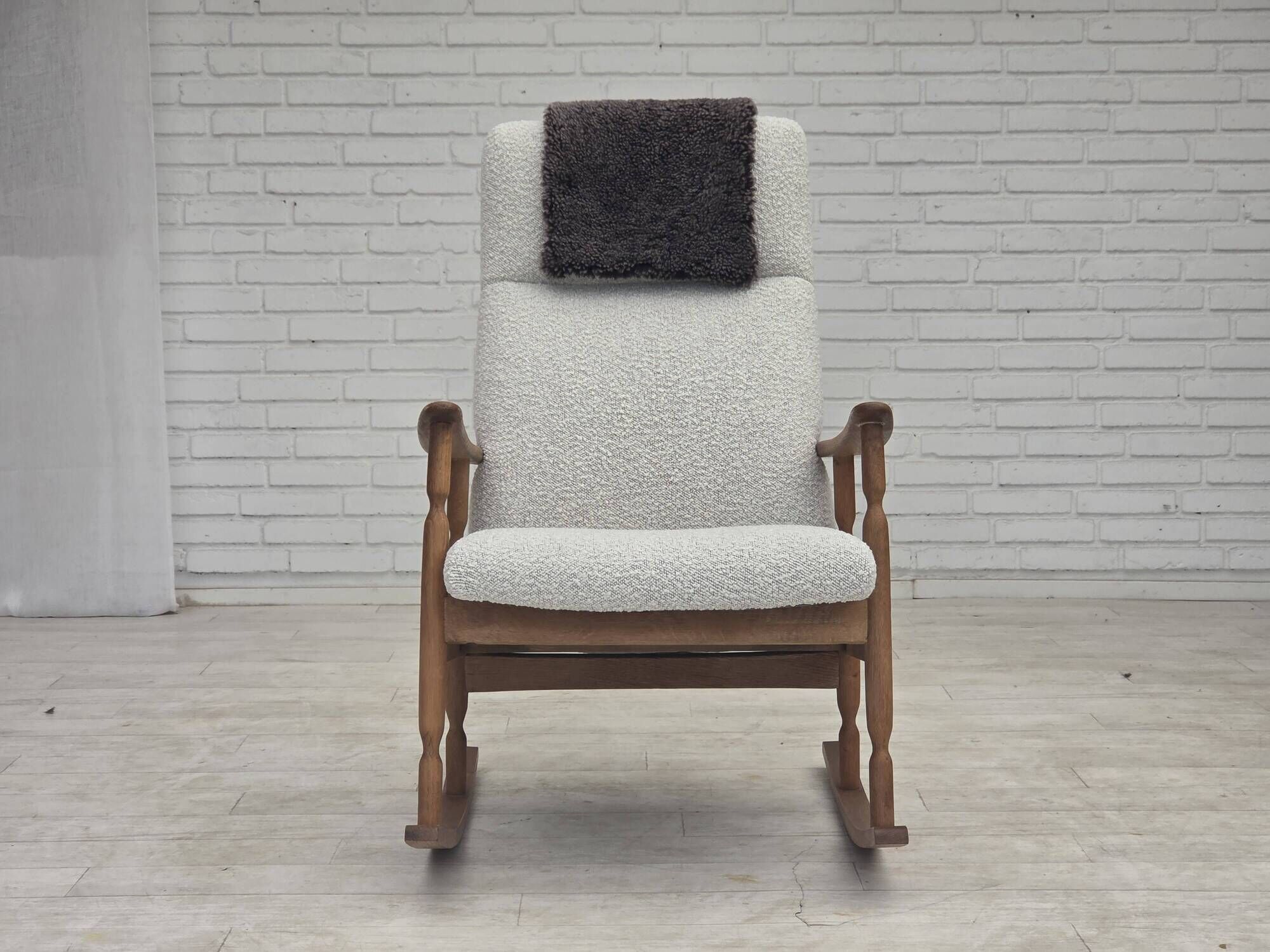 1970s, Scandinavian design, high-backed rocking chair, reupholstered.